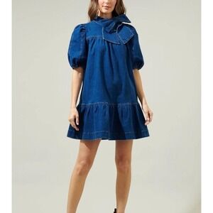 Sugar Lips Denim Bow Dress Aura Jacey Size Large Boho Preppy Western